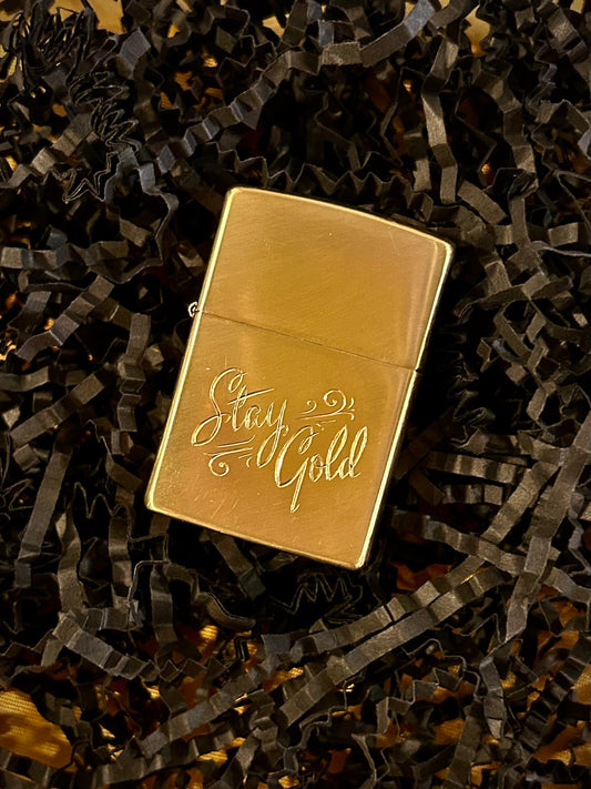 "Stay Gold" Hand Engraved Brushed Brass Zippo Windproof Lighter