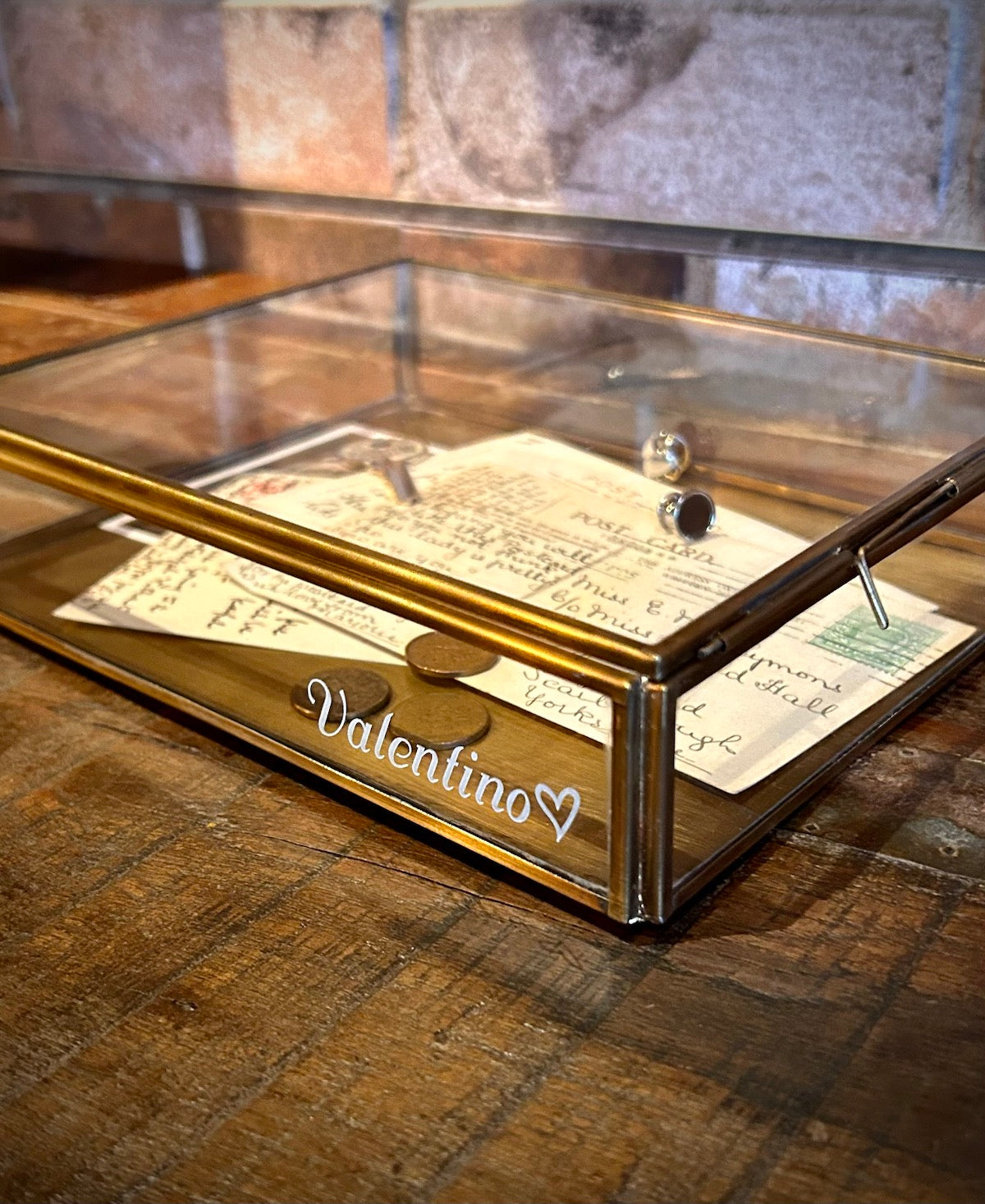 Handmade Antiqued Brass & Glass Keepsake Box