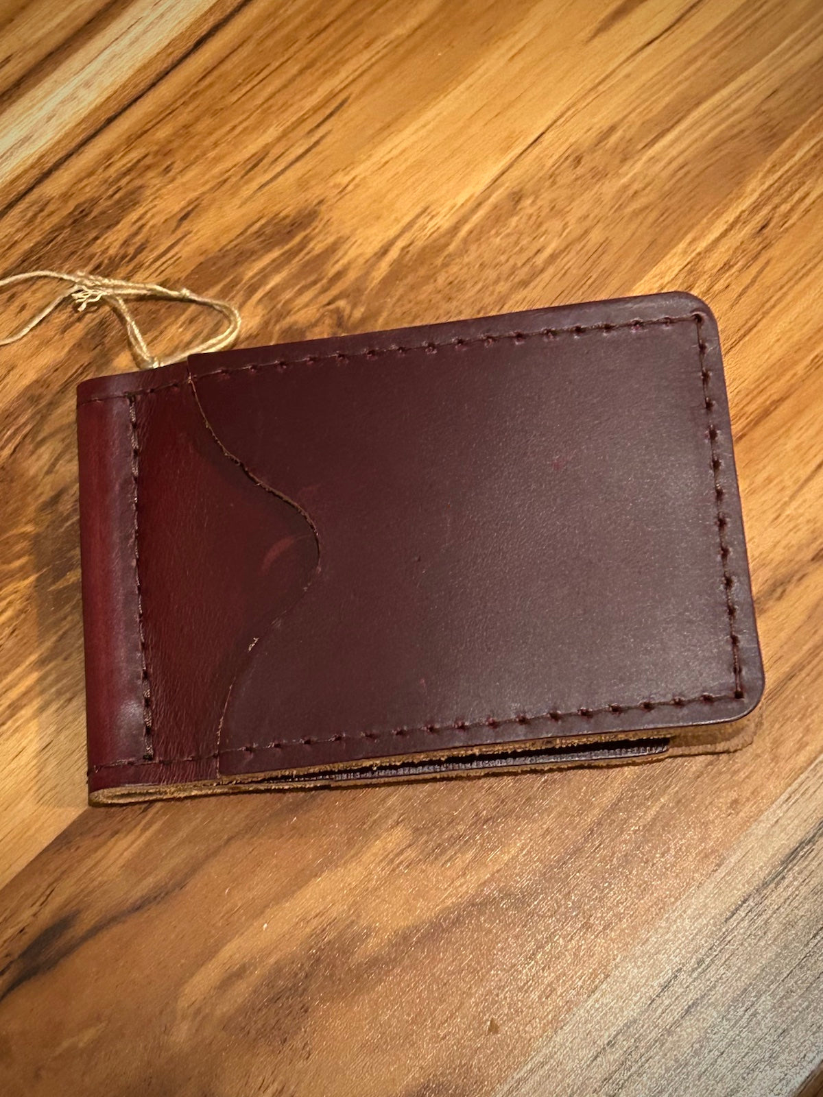 Handmade Burgundy Money Clip Leather Wallet
