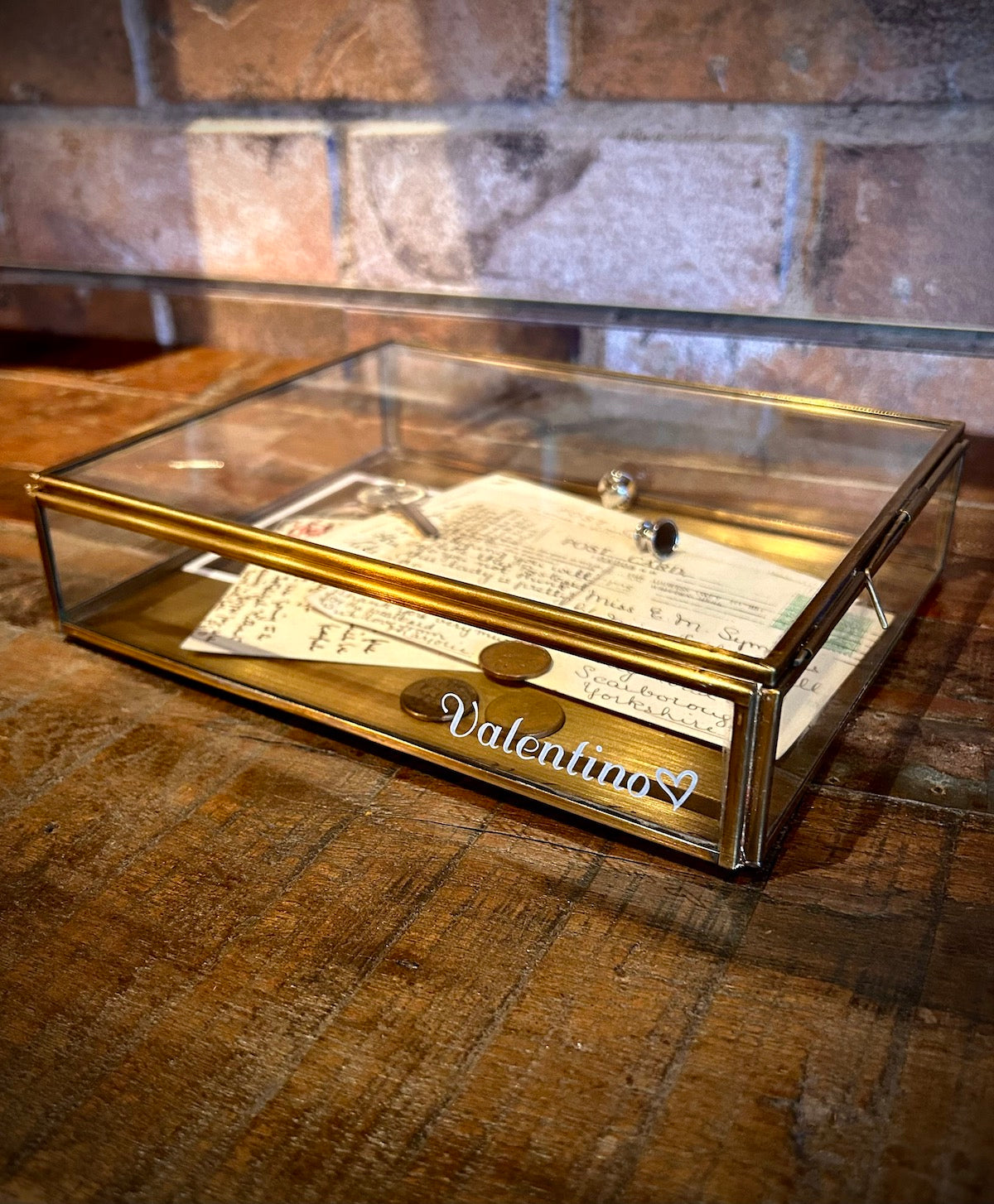 Handmade Antiqued Brass & Glass Keepsake Box