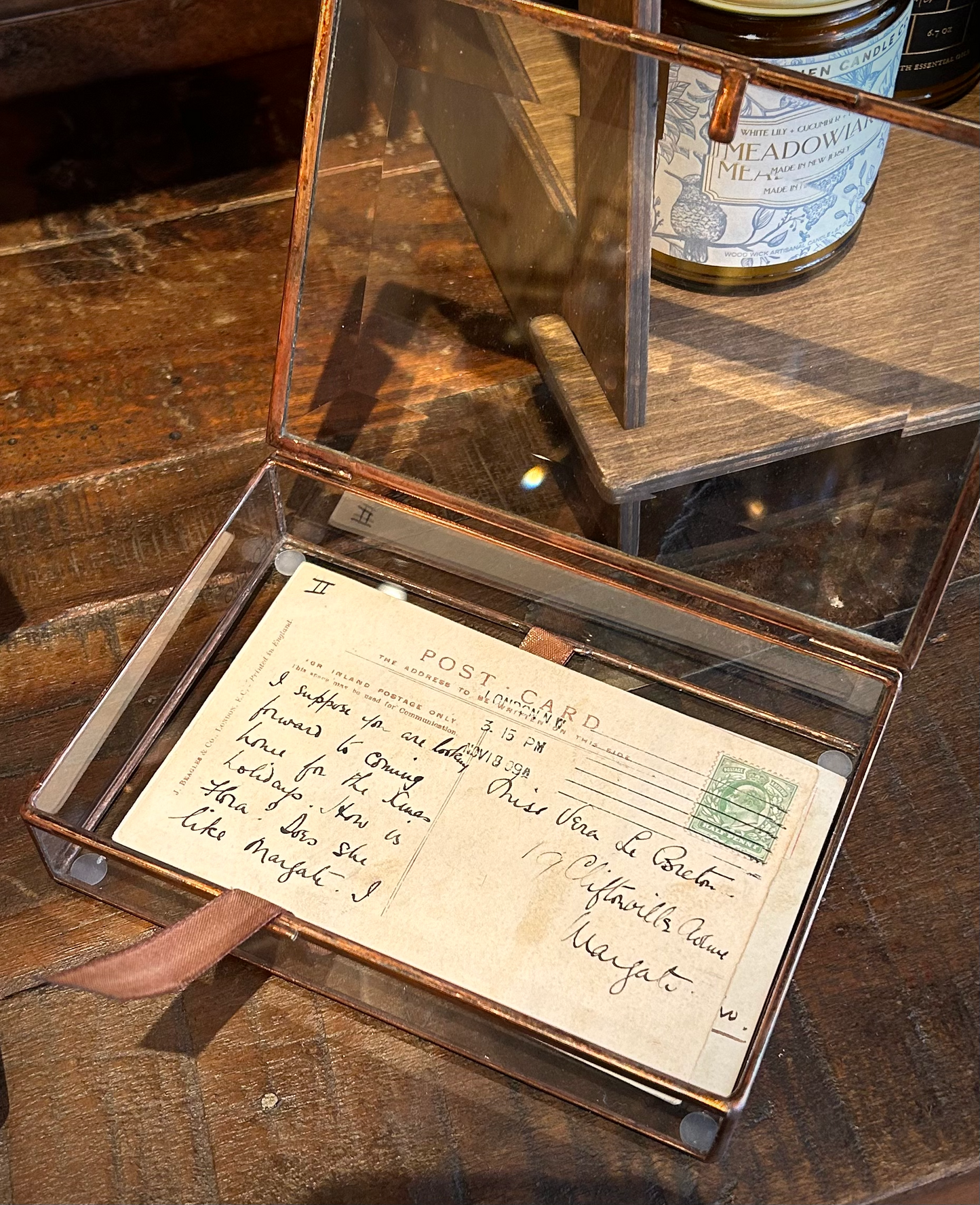 Handmade Faceted Glass & Copper Trim Photo, Card, Letter Keepsake Box