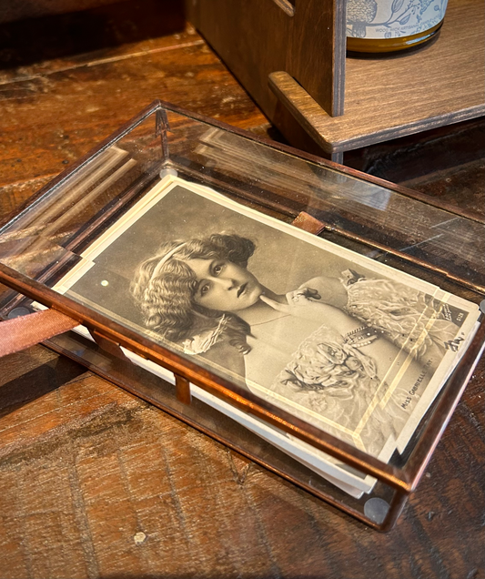 Handmade Faceted Glass & Copper Trim Photo, Card, Letter Keepsake Box