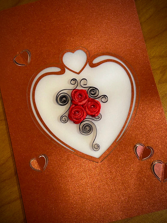 Handmade Rose Heart Shape Quilled Card