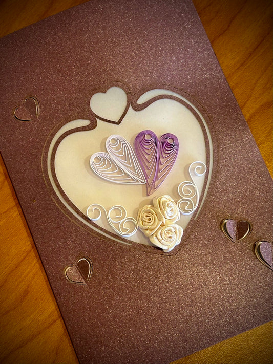 Handmade White Rose Heart Shape Quilled Card