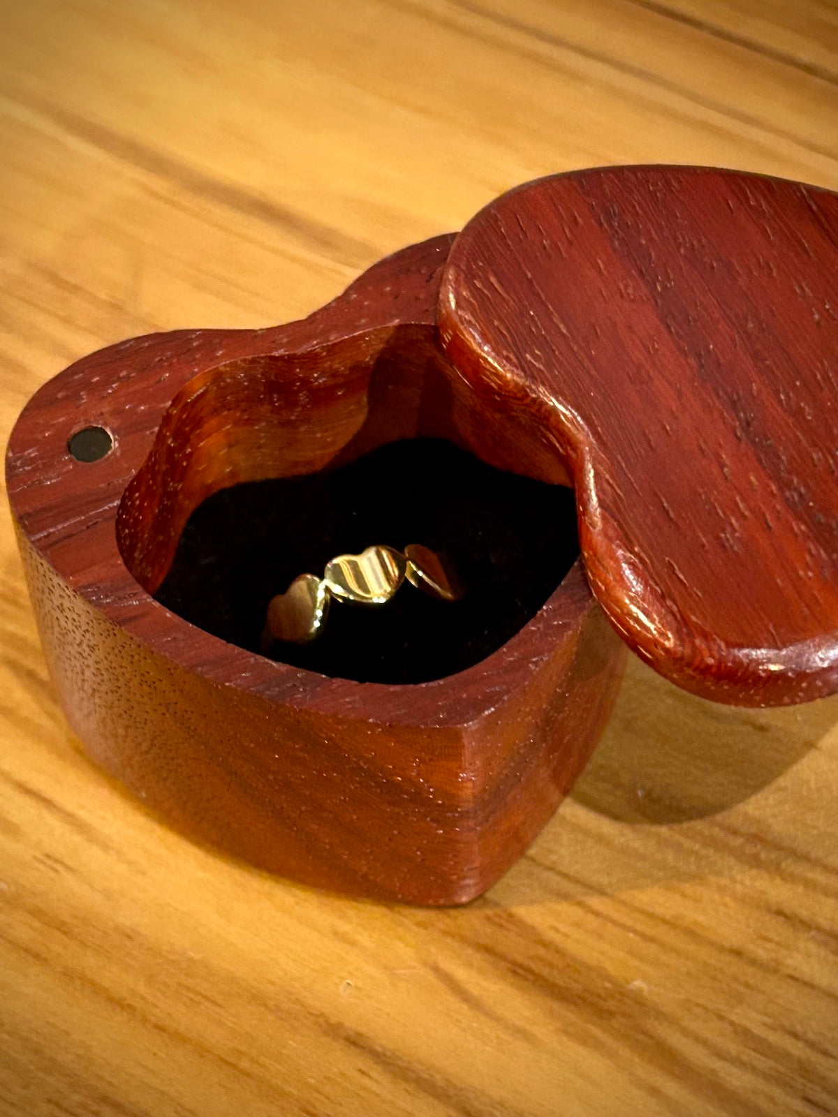 Handmade Heart Shaped Paduak Wood Ring Box