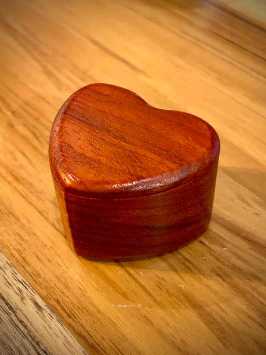 Handmade Heart Shaped Paduak Wood Ring Box