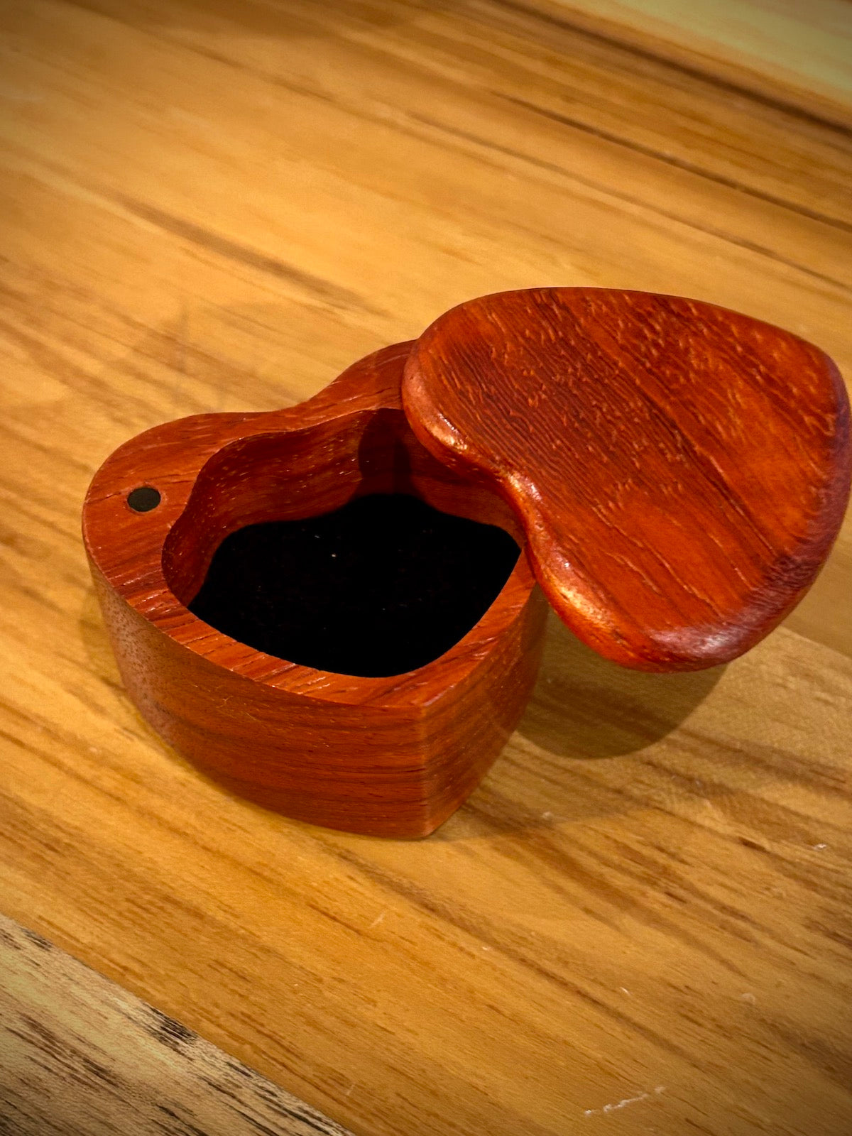 Handmade Heart Shaped Paduak Wood Ring Box