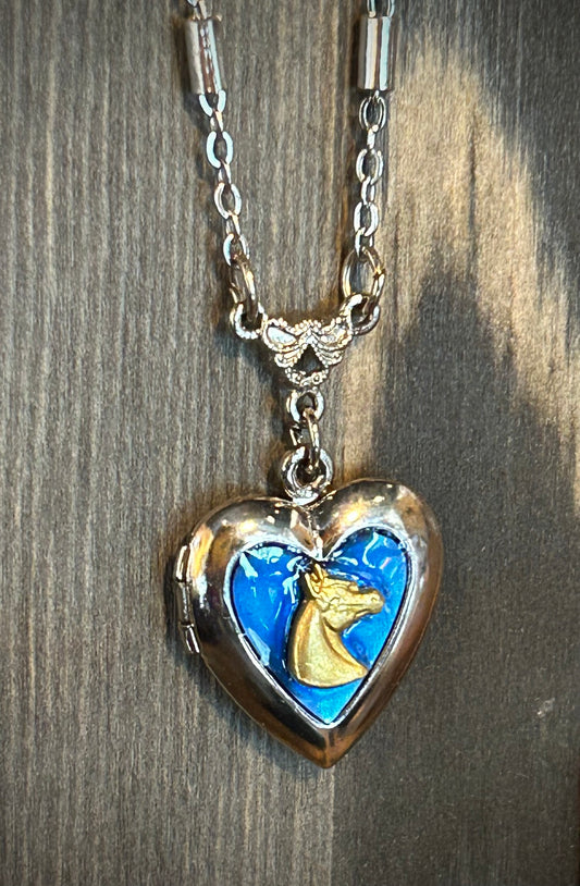 1928 Jewelry Sapphire Blue Horse Heart Locket Necklace
