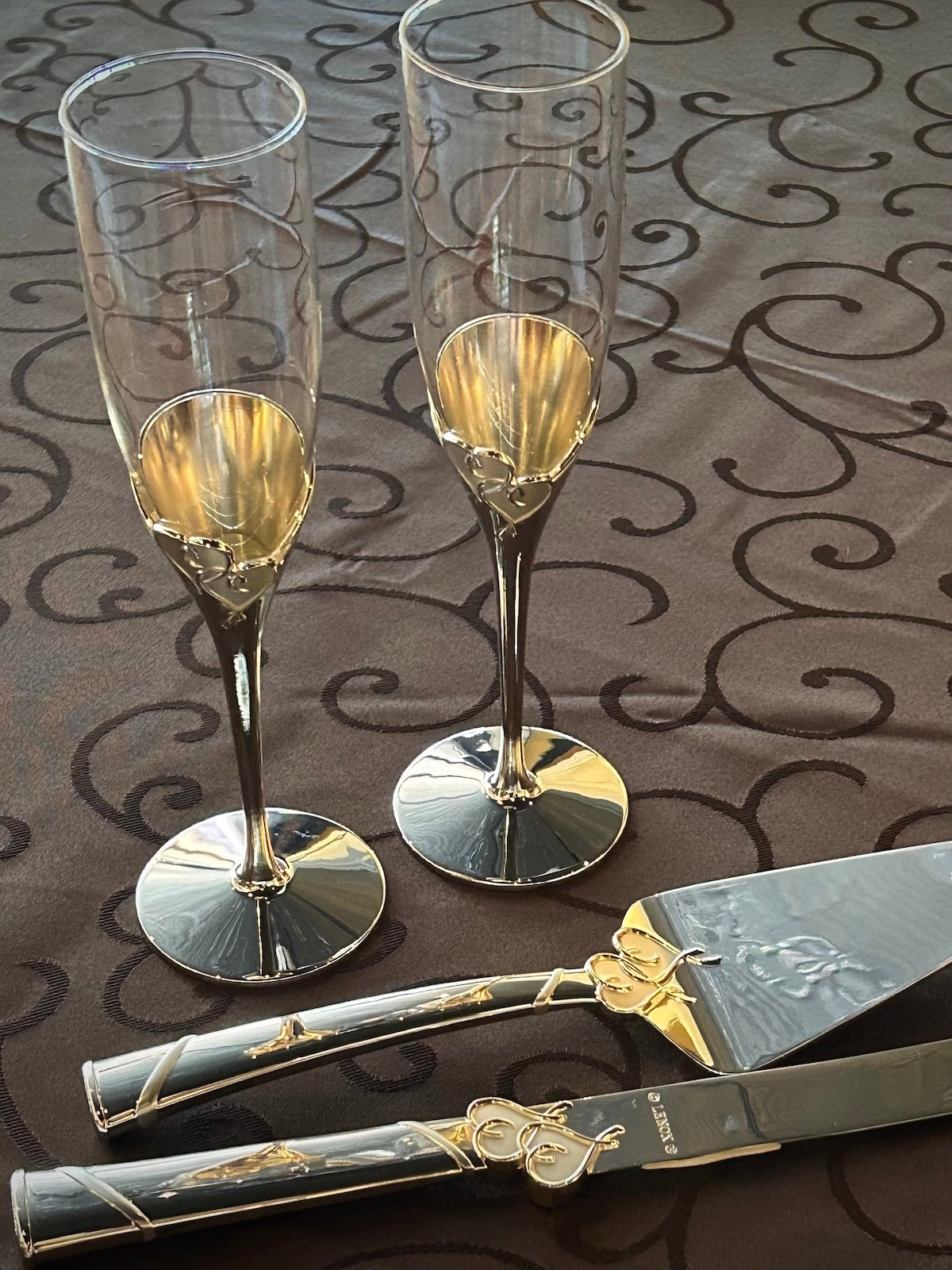 Lenox True Love Silver Champagne Toasting Flutes