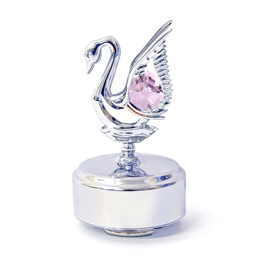 Chrome Revolving Musical Swan with Pink Swarovski Crystals