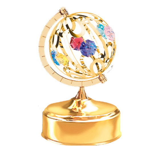 24k Gold Plated Revolving Musical World Globe with Swarovski Crystals