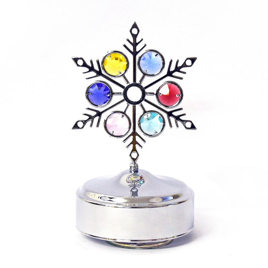 Chrome Revolving Musical Snowflake with Swarovski Crystals