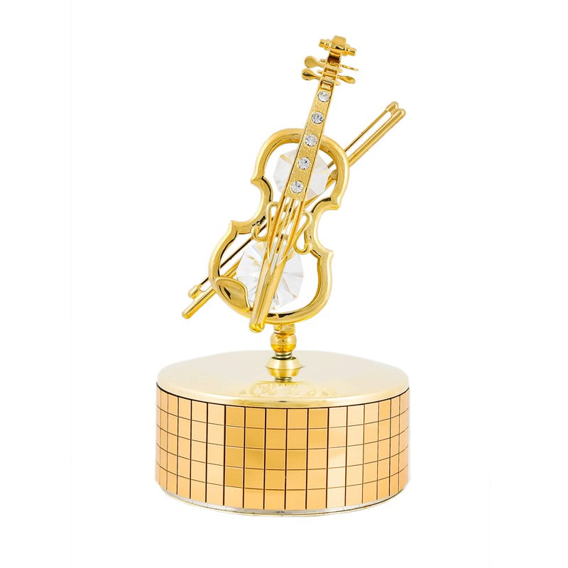 24k Gold Plated Revolving Musical Violin with Swarovski Crystals