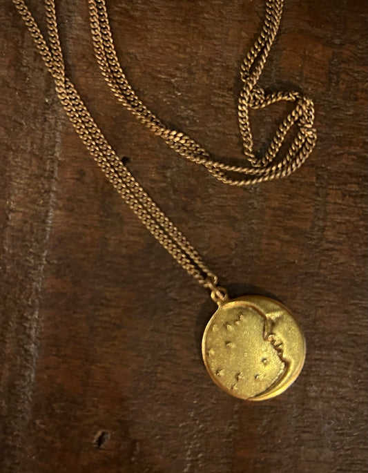 Moon and Starry Sky 24kt Gold & Brass Necklace