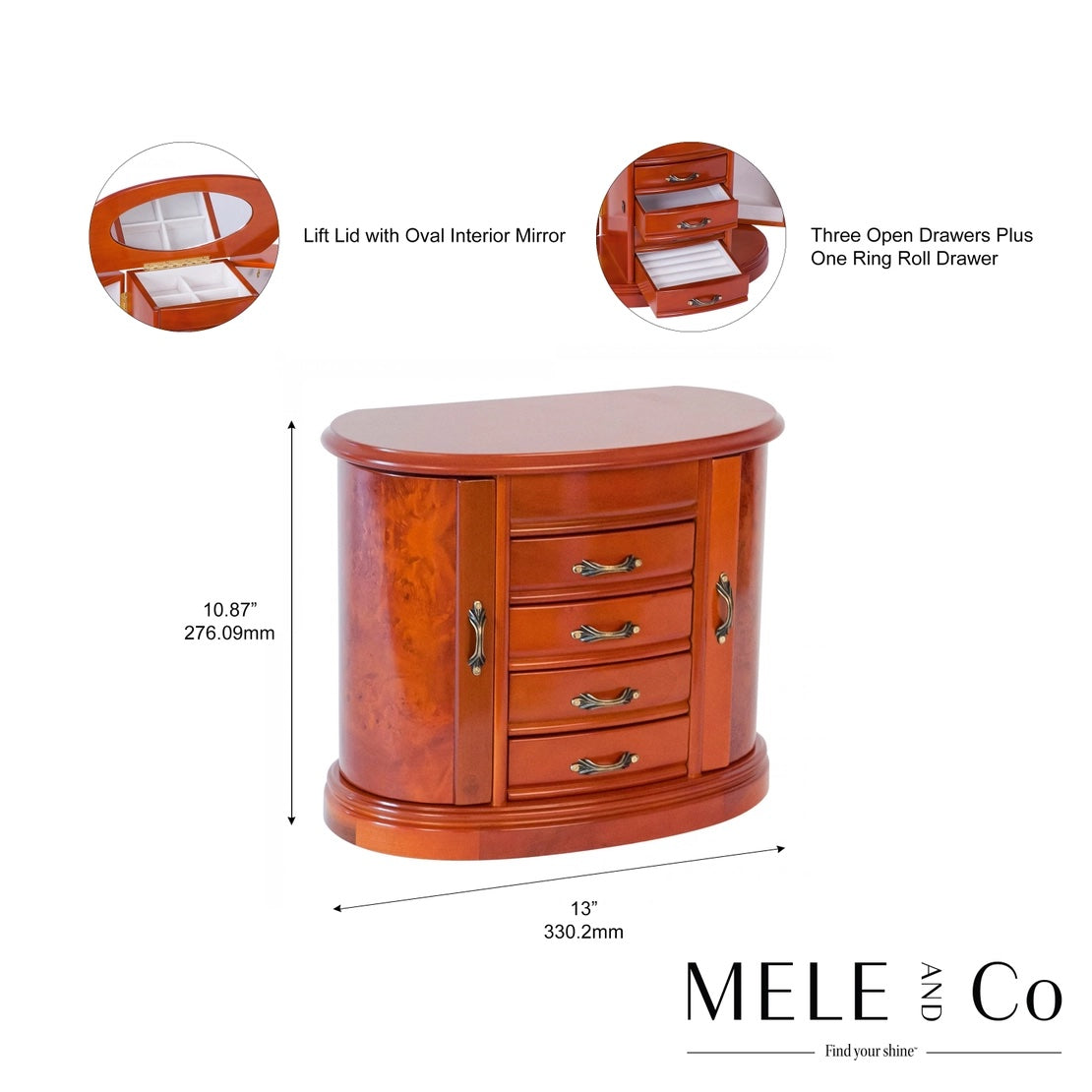 Mele & Co. "Leigh" Burlwood Oak Upright Jewelry Box