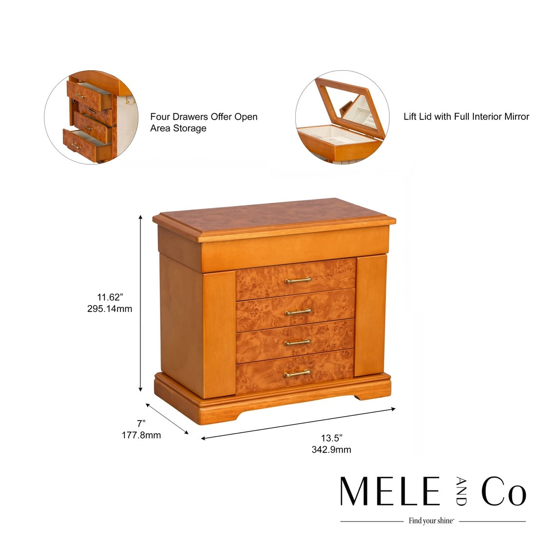 Mele & Co. "Greta" Oak Burlwood Jewelry Box