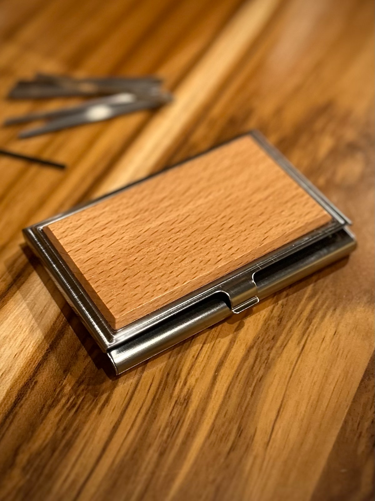 Metal with Wood Cover Business Card Case