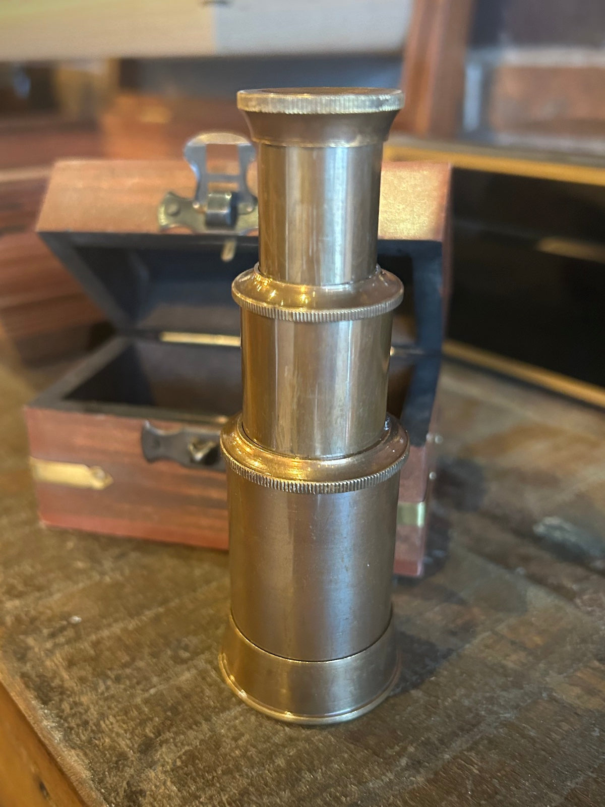 Mini Brass Telescope in Wood Box
