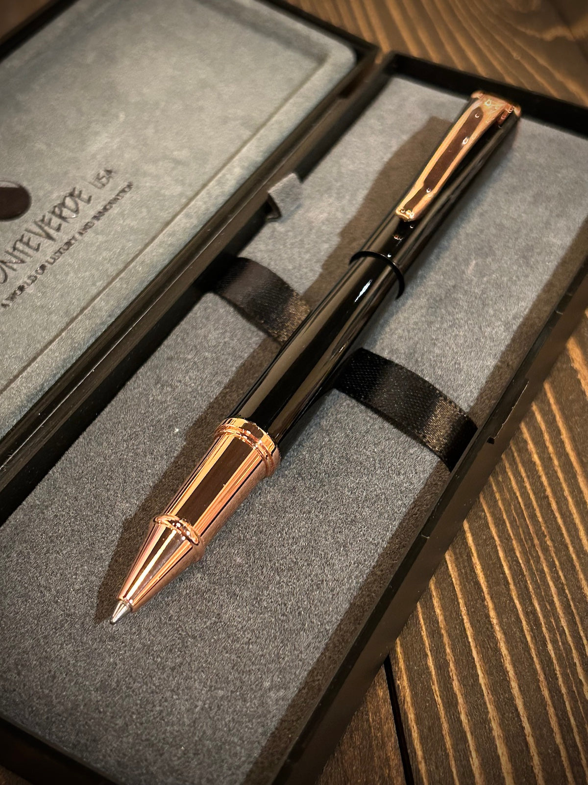 Monteverde USA® Impressa Black with Rose Gold Trim Rollerball Pen