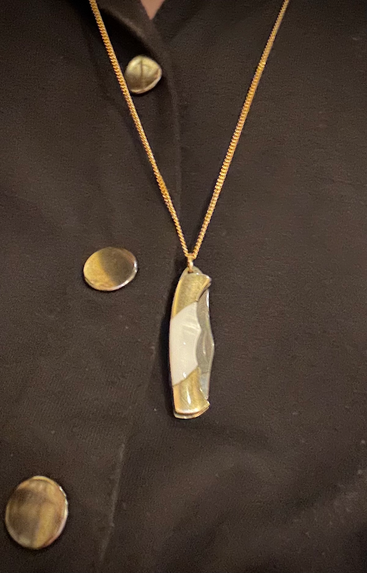 Mother of Pearl Handle Tiny Pocket Knife on Gold Chain Necklace