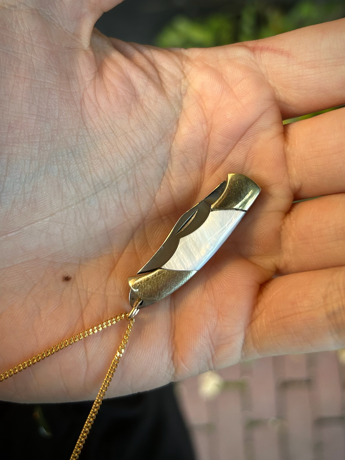 Mother of Pearl Handle Tiny Pocket Knife on Gold Chain Necklace