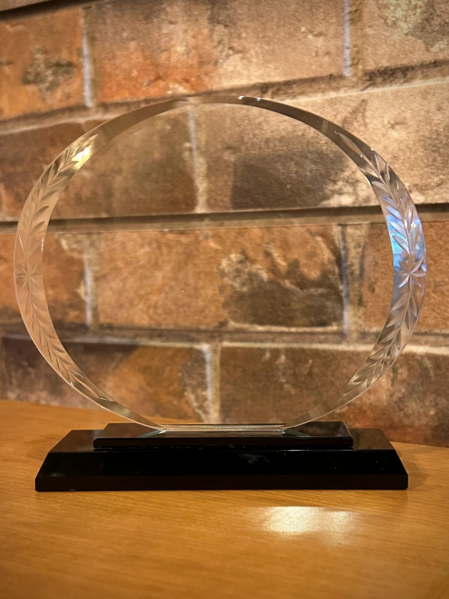 Oval Wreath Accented Glass Award with Black Base