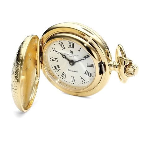 Charles Hubert Gold-finish Scroll Design Watch Pendant Necklace