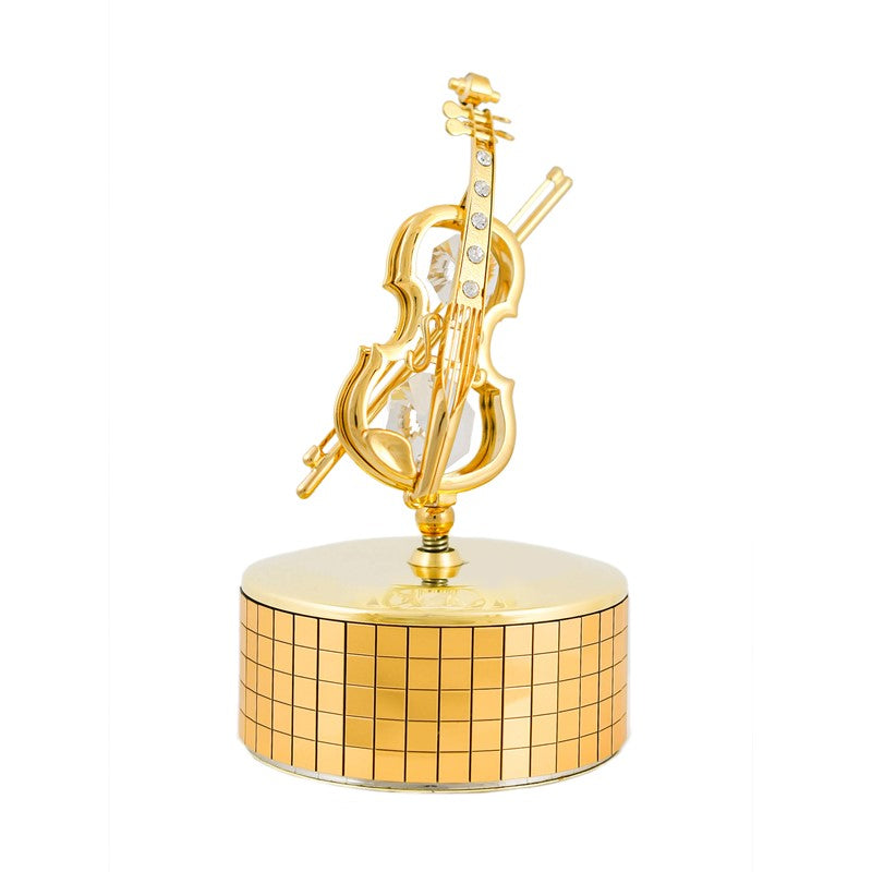 24k Gold Plated Revolving Musical Violin with Swarovski Crystals