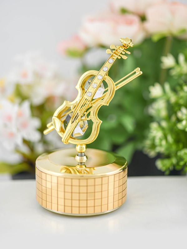 24k Gold Plated Revolving Musical Violin with Swarovski Crystals