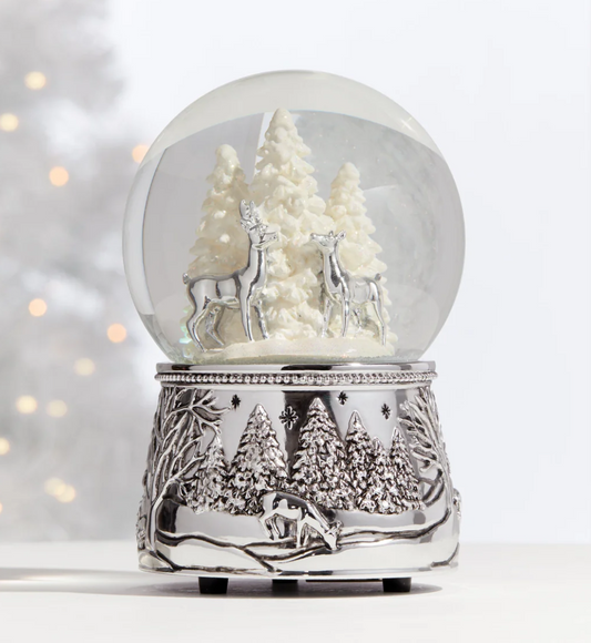Reed & Barton North Pole Bound Reindeer Silver Musical Snow Globe