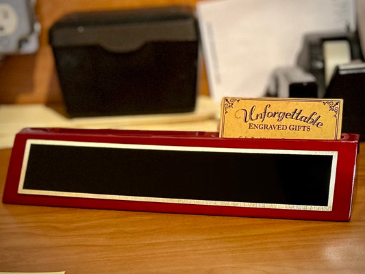 Rosewood Piano Finish Desk Wedge Name Bar and Business Card Holder