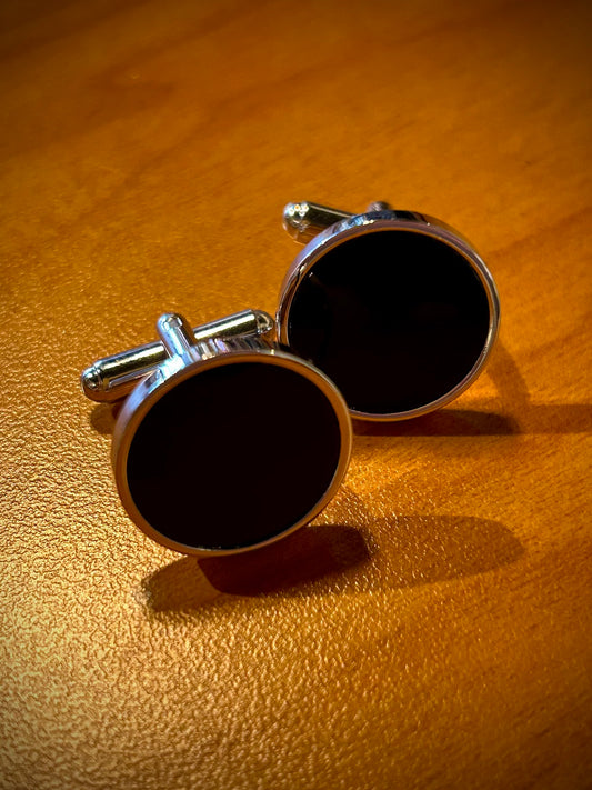 Round Silver with Black Insert Cufflinks