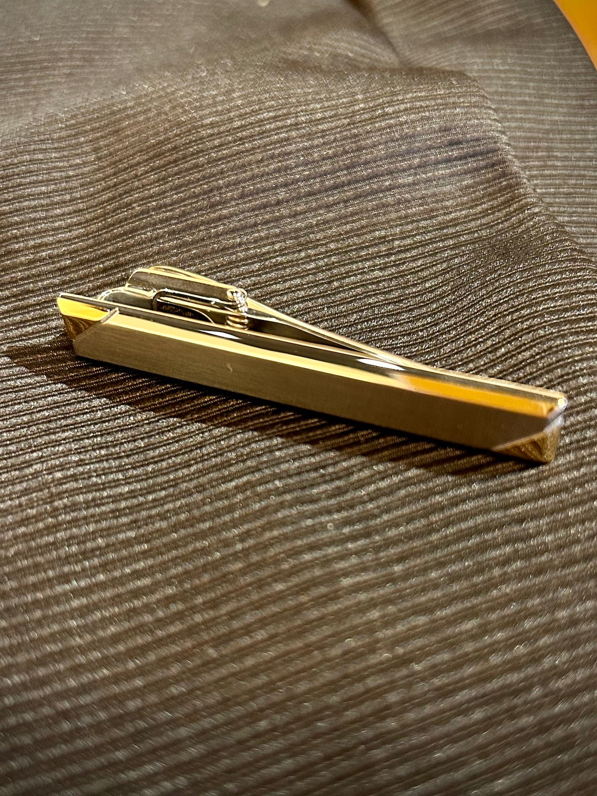 Stainless Steel & Polished Gold Diagonal Edge Tie Bar