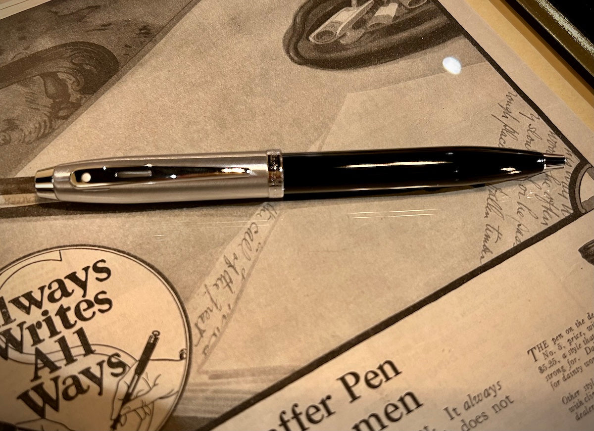 Sheaffer 100 Black Glossy Barrel, Brushed Chrome Cap Ballpoint Pen