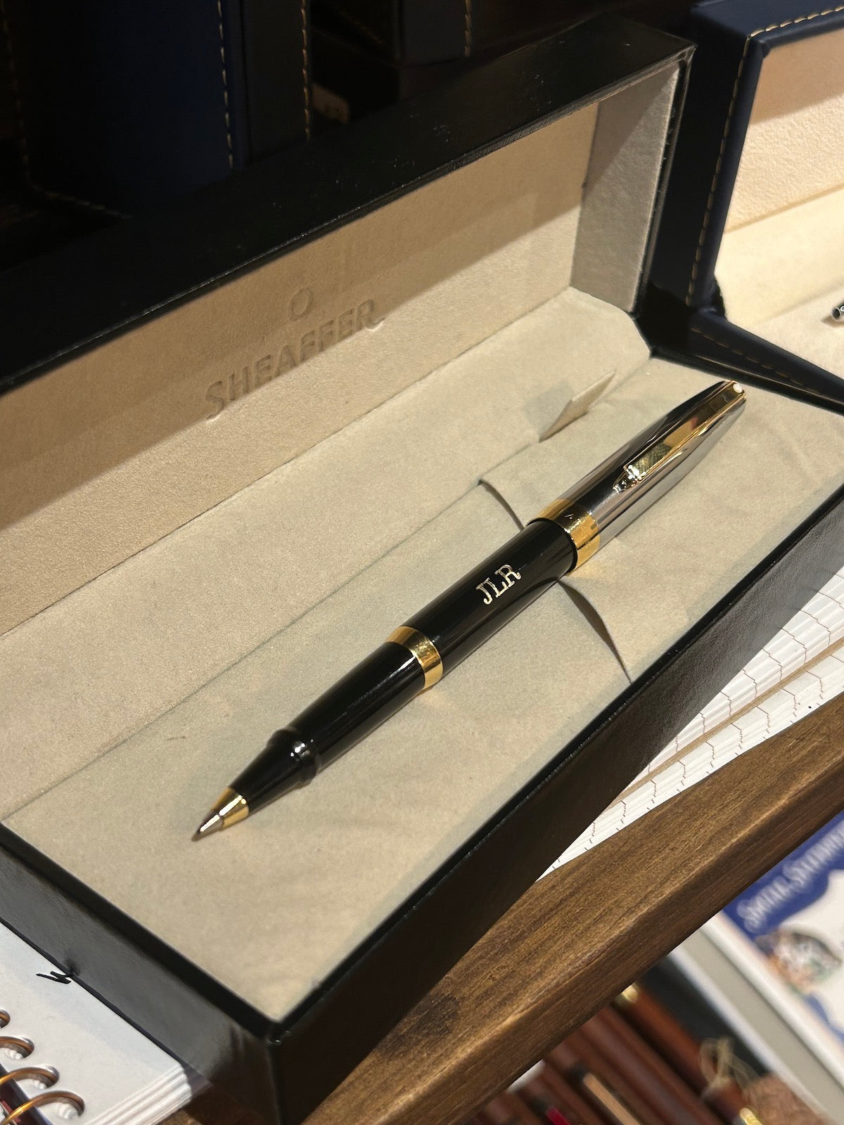 Sheaffer Sagaris 9475 Gloss Black Barrel and Chrome Cap Rollerball Pen with Gold Tone Trim