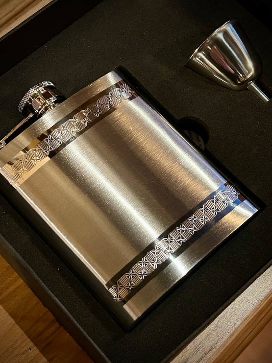 Silver Checkered Ribbon 8 oz. Flask Set
