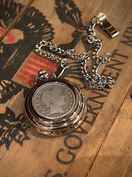 Silver Barber Half Dollar Coin Pocket Watch