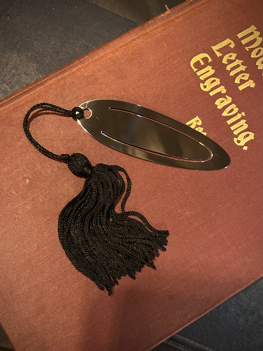 Silver Oval Bookmark with Black Tassel