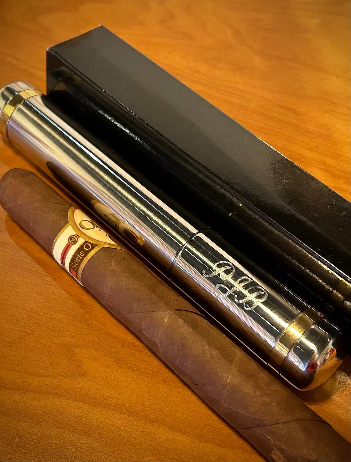 Silver with Gold Trim Cigar Tube