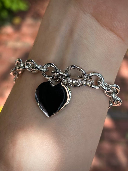 Silver Heart Charm Toggle Bracelet