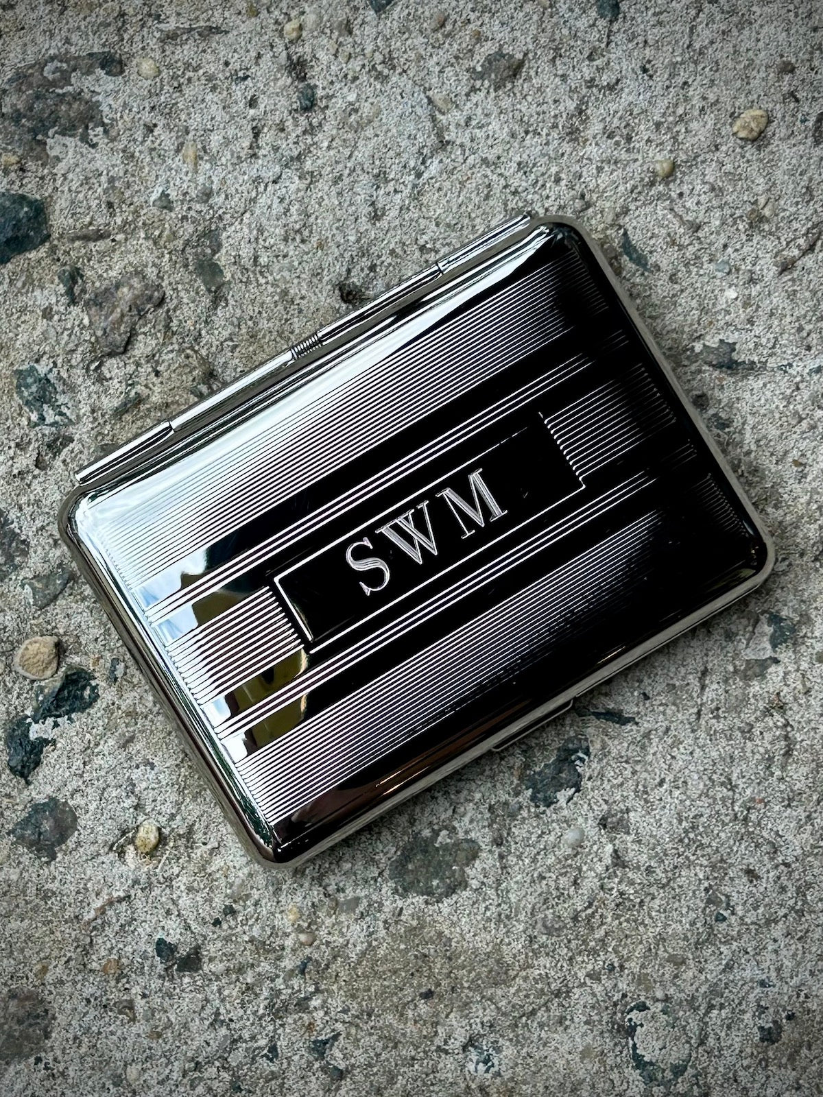 business card cigarette case VexelZytro Vintage Art Deco Versatile & Cash/Cigarette Holder Case, Slim Metal Wallet for Women Men Credit ID Cards (#C) : Clothing, Shoes & Jewelry 3 x 2 print area Double Sided Metal Case comes with 2 aluminum plates Silver Plated Striped Cigarette/Card Case