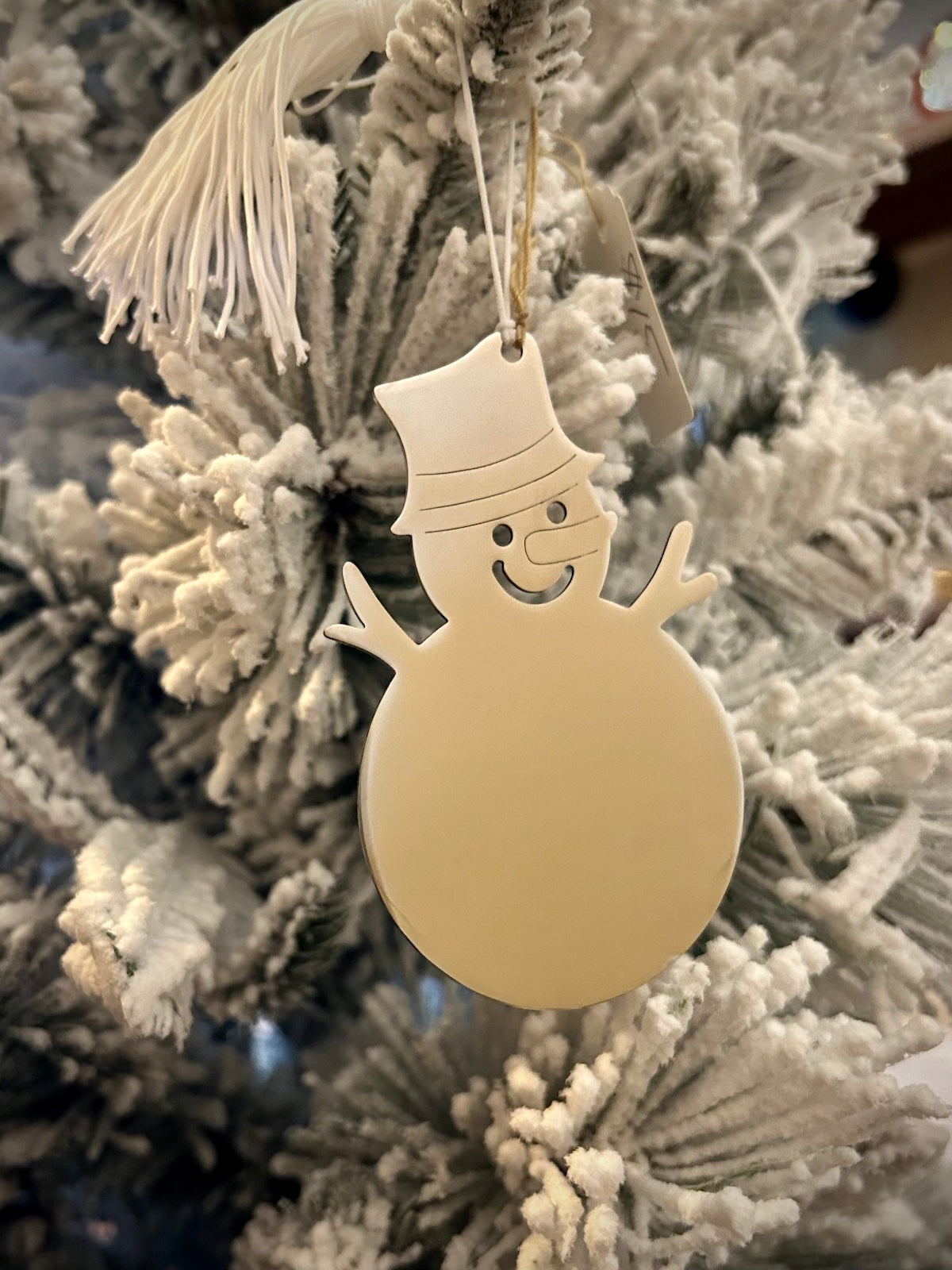Silver Snowman with White Tassel Ornament
