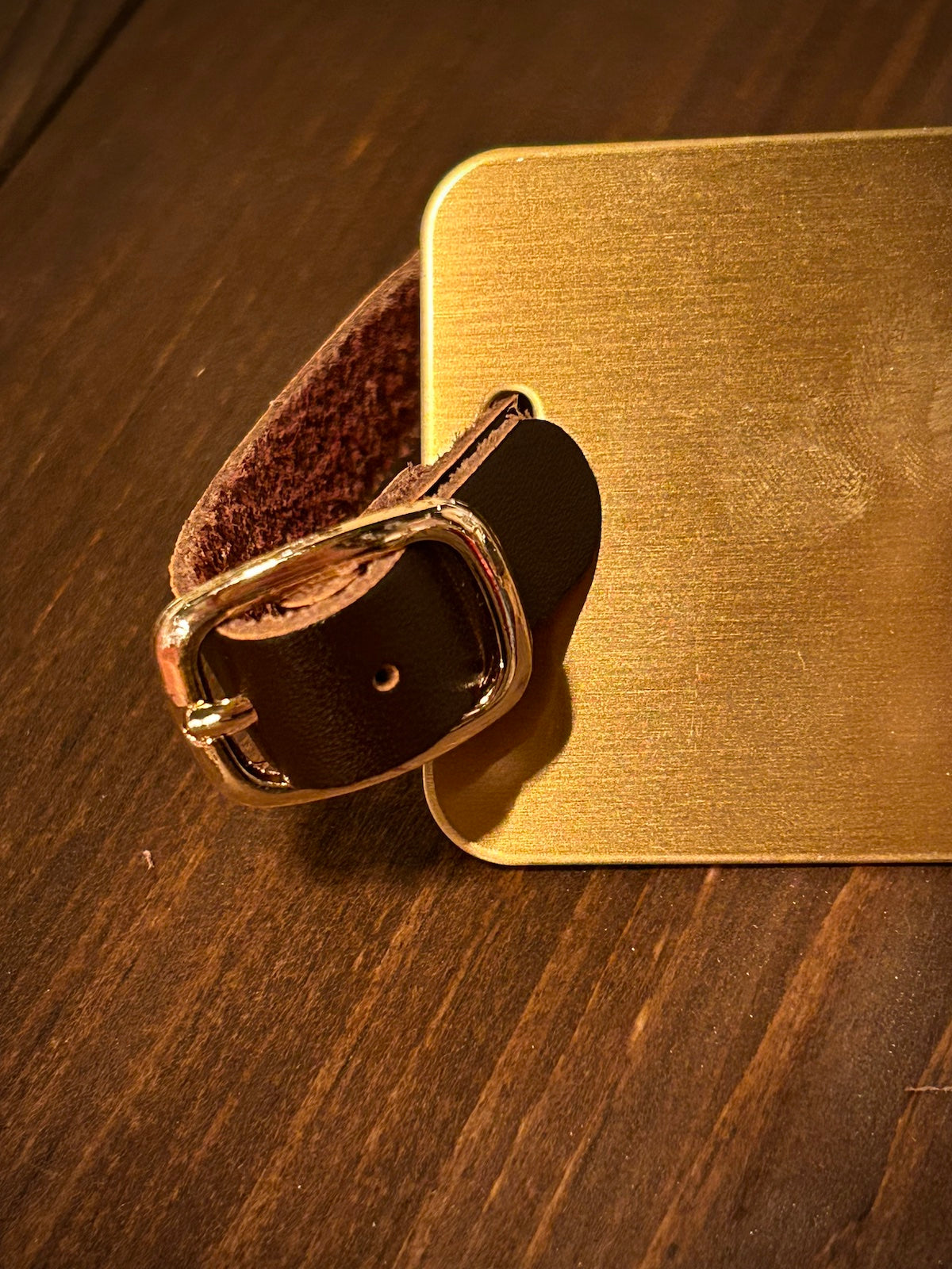 Solid Brass Luggage Tag with Brown Leather Strap