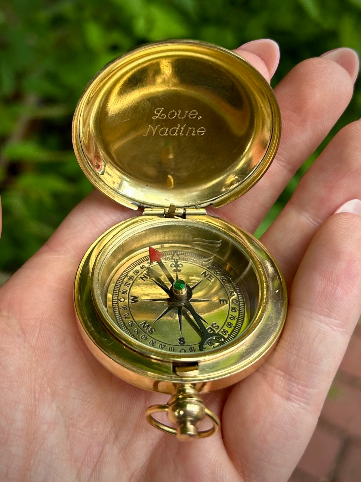 1-7/8" Solid Polished Brass Pocket Compass with Felt Pouch
