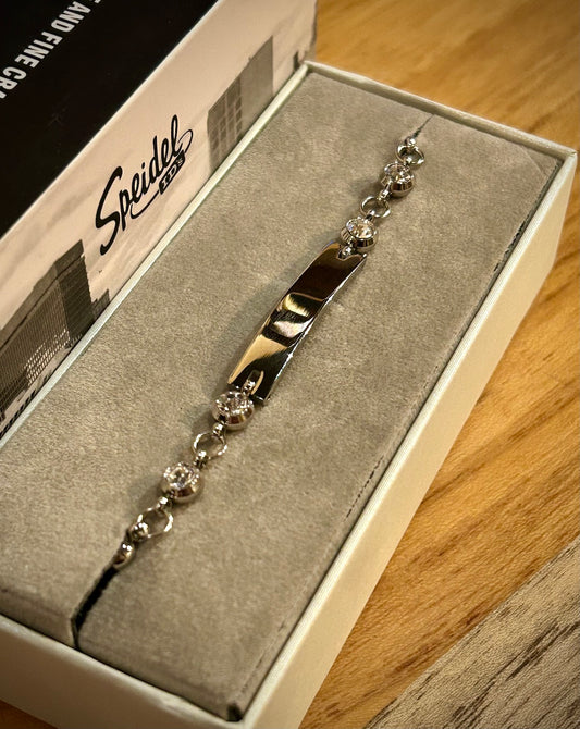 Speidel Ladies Stainless Steel ID Bracelet with Crystal Stones