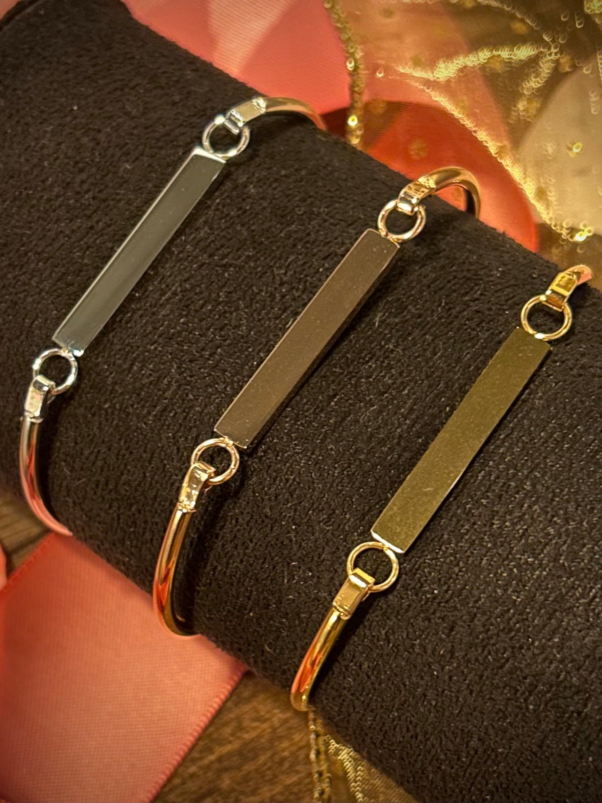 Gold, Silver, or Rose Gold Stainless Steel Flat Bar Bangle Bracelets