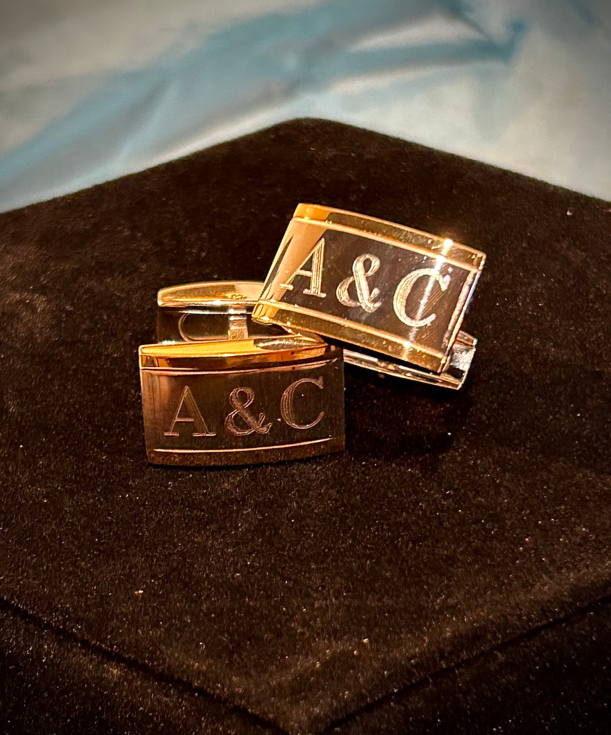 Two Tone Silver with Gold Accent Rectangular Cufflinks