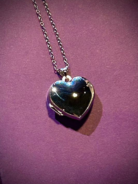 Sterling Silver Rhodium Plated Heart Locket Necklace