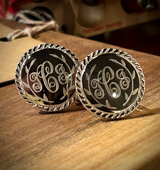 Sterling Silver Round Rope Border Cufflinks