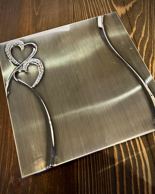 Double Hearts Brushed Silver Wedding Guest Book